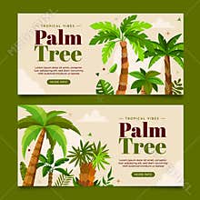 Hand drawn flat palm tree horizontal banner template collection