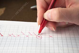Test paper with red pen