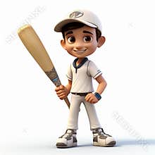 Photographically Detailed 3d Render Of Animated Baseball Boy With Bat