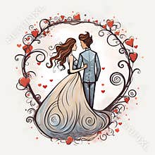 Romantic Wedding Illustration With Twisted Branches And Elaborate Borders