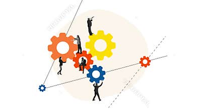 Creative stop motion. Modern animation. Employees connecting gears symbolizing teamwork