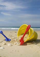 Beach bucket and spades