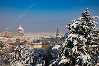 Scenic View of Florence After Snowfall