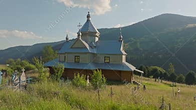 Church mountains forest aerial architecture sunset countryside