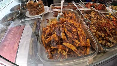 A Selection of Nasi Padang Food Indonesian at a Restaurant.