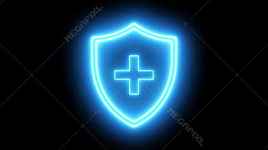 health shield neon icon animated protective shield lock barrier health guard bacteria icon logo emblem 4k green screen