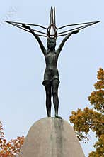 bronze statue of a girl at the peace memorial park in hiroshima (japan)