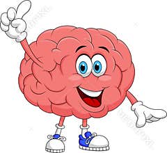 Cute brain cartoon character pointing