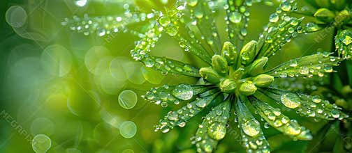 Glistening Water Droplets on Dill Plant
