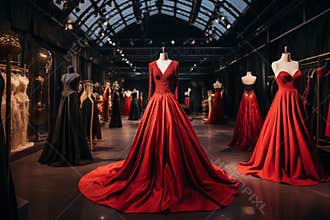 Luxury fashion show glamorous with high-end designer gowns showcasing. Generative AI