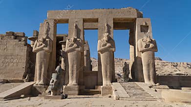 The Ramesseum is the memorial temple or mortuary temple of Pharaoh Ramesses II. It is located in the Theban necropolis