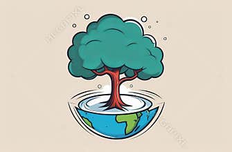 a cartoon illustration of a tree growing out of a globe