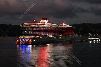Virgin Voyages Cruise Ship Valiant Lady at Night in St. Croix