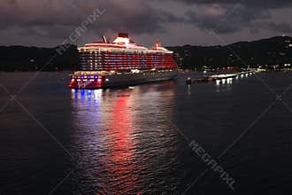 Virgin Voyages Cruise Ship Valiant Lady at Night in St. Croix