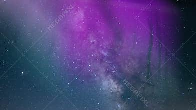 Aurora Borealis Milky Way Galaxy Time Lapse Simulated Northern LIghts Purple