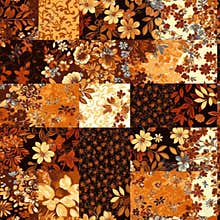 An array of autumn-hued floral patterns meticulously assembled to create a warm, cozy patchwork quilt effect, perfect