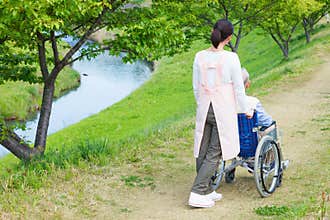 Japanese caregivers and senior in the field