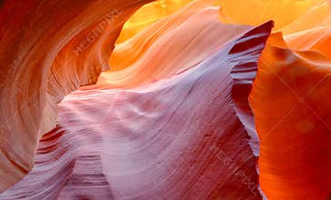 Vibrant colors of eroded sandstone rock in slot canyon, antelope