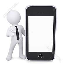 3d white man points a finger to smartphone