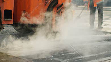 Worker street road construction asphalt industrial city builder