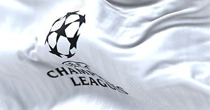 close-up of UEFA Champions league flag waving