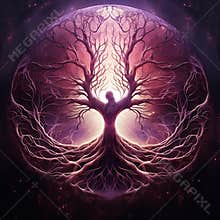 Person standing in front of tree of life