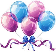 Colorful clip art of birthday balloons with ribbons and bows