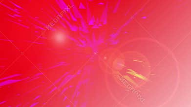 thousands of different colored and sized triangles flying around on a red background. animated