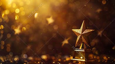 A gold star award on a black background