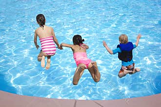 Kids jumping into the Swimming Pool