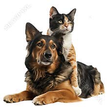 Cat and dog friends on transparent background