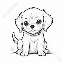 Dog, Coloring Book Page with Dog, Coloring page outline of a cute dog, puppy, clothing print