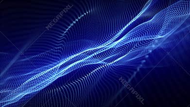 Looped background with glow blue waves floating in abstract digital code space