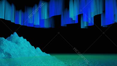 Northern Lights Among the Iceberg and water surface. Beautiful Night Scene of Aurora Borealis. Night landscape with