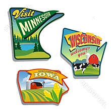 Midwest United States Minnesota Wisconsin Iowa illustrations designs