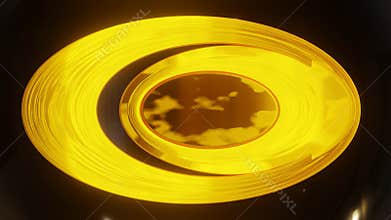 Animation of rotation of asymmetrical metal gold elliptical shapes
