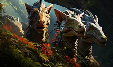 Group of Animals Standing Together in Forest
