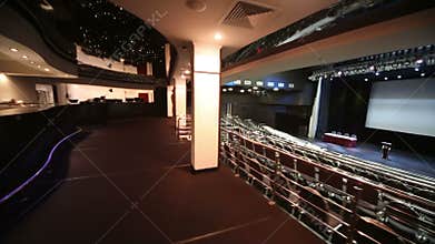 Columns and seats with metal handrails in empty