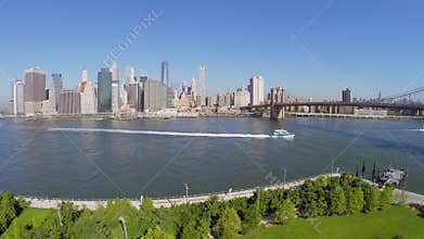 Vessel sails down the East River near Brooklyn
