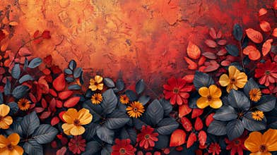 vibrant pop art collage banner with traditional autumn flowers and modern design elements for a captivating fall