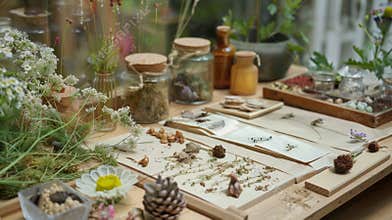 A display of various handson activities such as gardening photography or nature journaling demonstrating the handson and