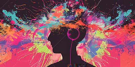 Colorful brain explosion art symbolizes creativity and mental processes