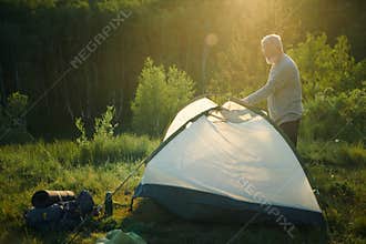 Senior Tourist Setting Tent