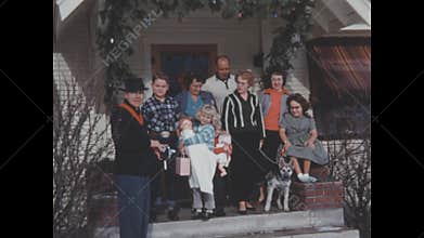 United States 1955, 1950s Family Gathering on Porch with Dog