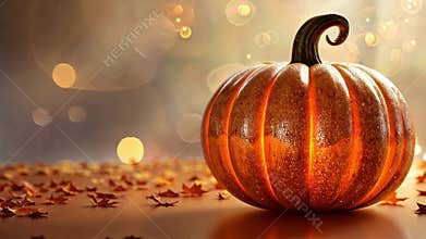 Shimmering Golden Pumpkin for Halloween Background
