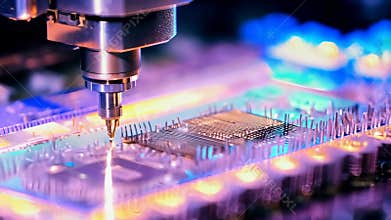 Microchip production printing processor CPU component AI video memory storage microelectronics assembly semiconductor