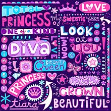 Princess Word Doodles Beauty Pagent Vector Illustr