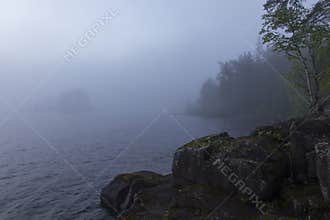 Misty morning over lake Ladoga