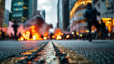 Civil Unrest Erupts: Destruction and Fire Engulf City Streets