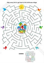 Maze game for kids - birds and birdhouses